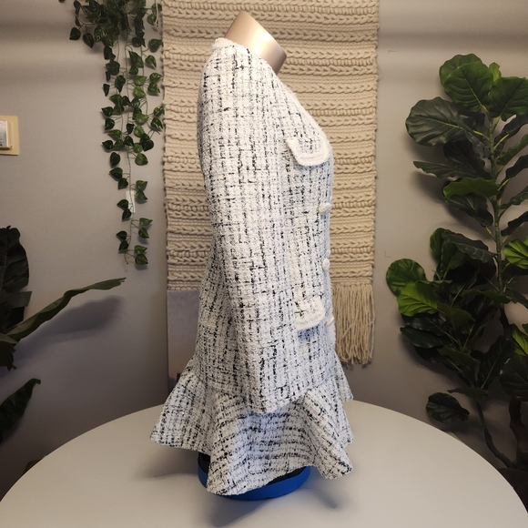 Double Breasted Ruffle Hem Tweed Dress (Medium) - Picture 4 of 9